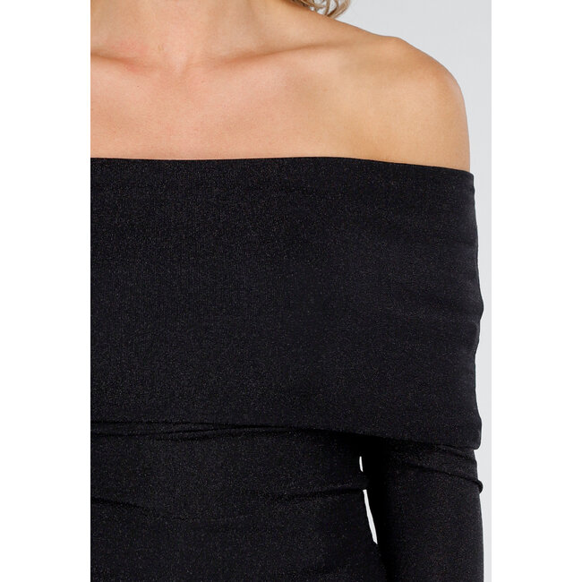 Off Shoulder Glitter Top mit langen Ärmeln in Schwarz