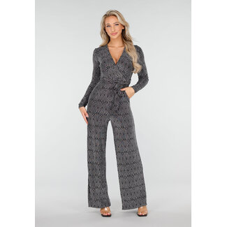 Schwarzer Jumpsuit mit silbernem Glitzerprint