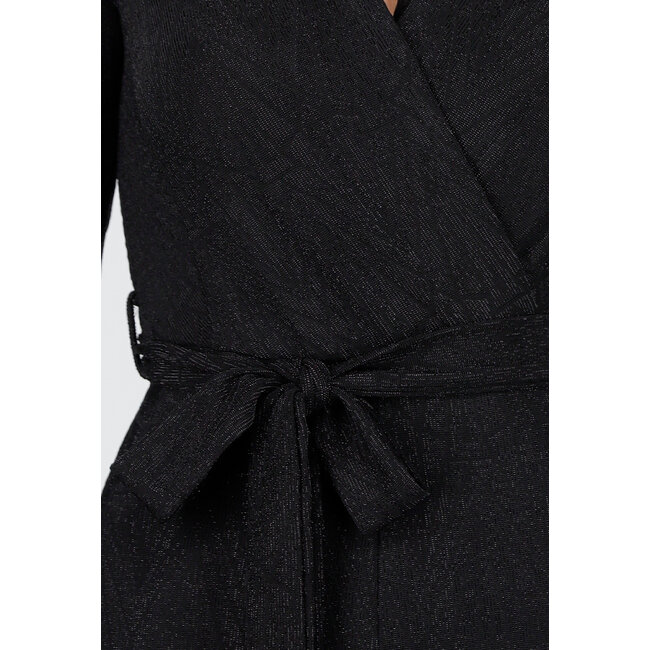 Jumpsuit mit V-Ausschnitt und langen Ärmeln in Schwarz mit Glitzerprint