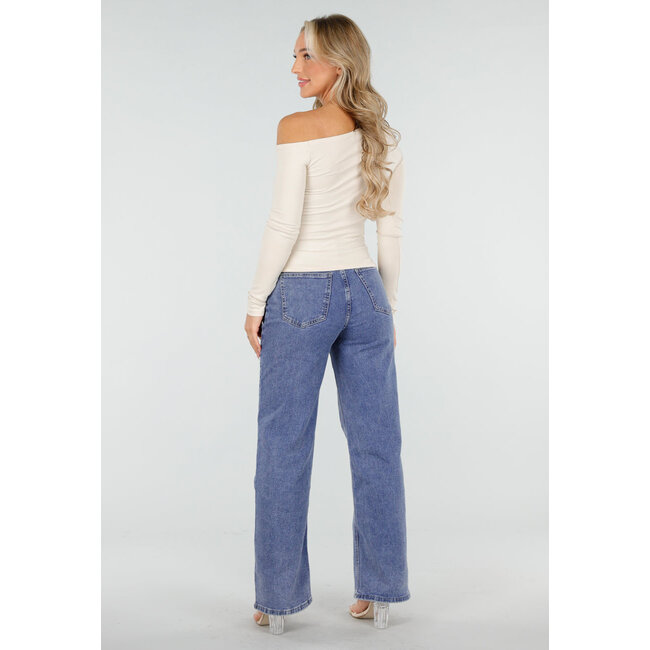 Top One Shoulder Langarm in Beige mit Stretch