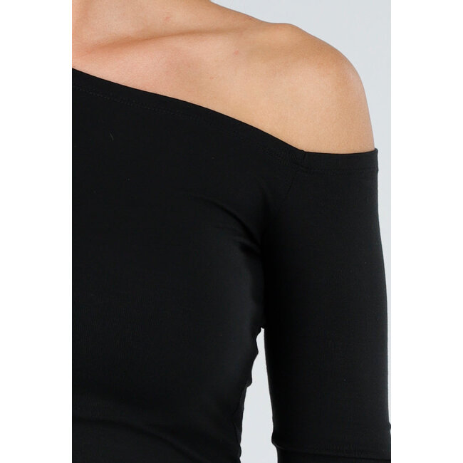 Schwarzes One-Shoulder-Top mit langen Ärmeln