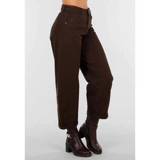 Braune Balloon-Jeans mit hoher Taille