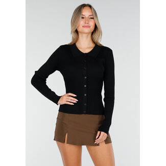 Geripptes Langarmshirt in Schwarz