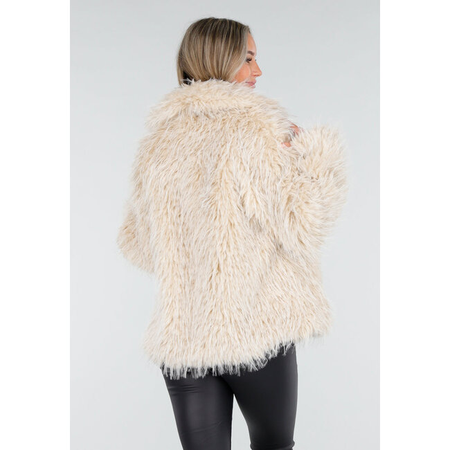 Beige Kunstfelljacke mit haariger Textur