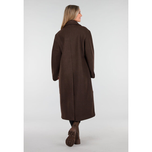 Dark brown trench coat with button closure