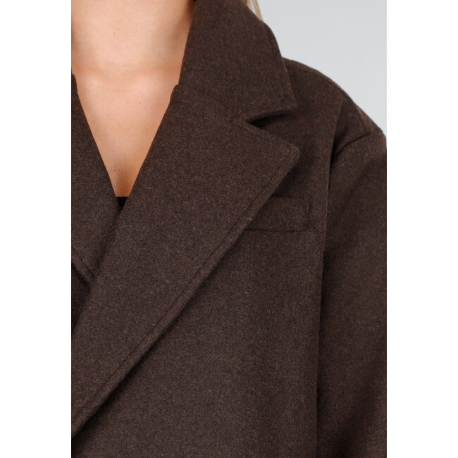 Dark brown trench coat with button closure