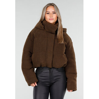 Braune Teddy-Daunenjacke