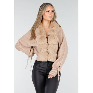 Camel Cardigan mit Pelzkragen