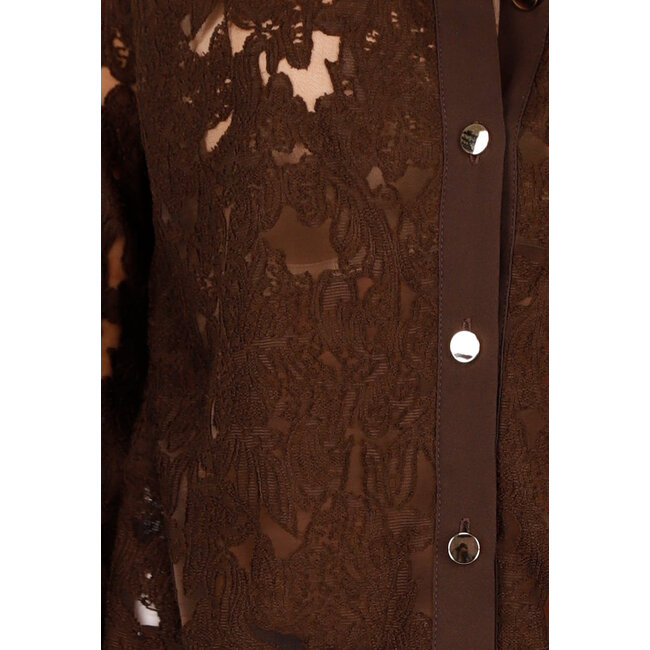 Braune Spitzenbluse mit langen Ärmeln und Knöpfen