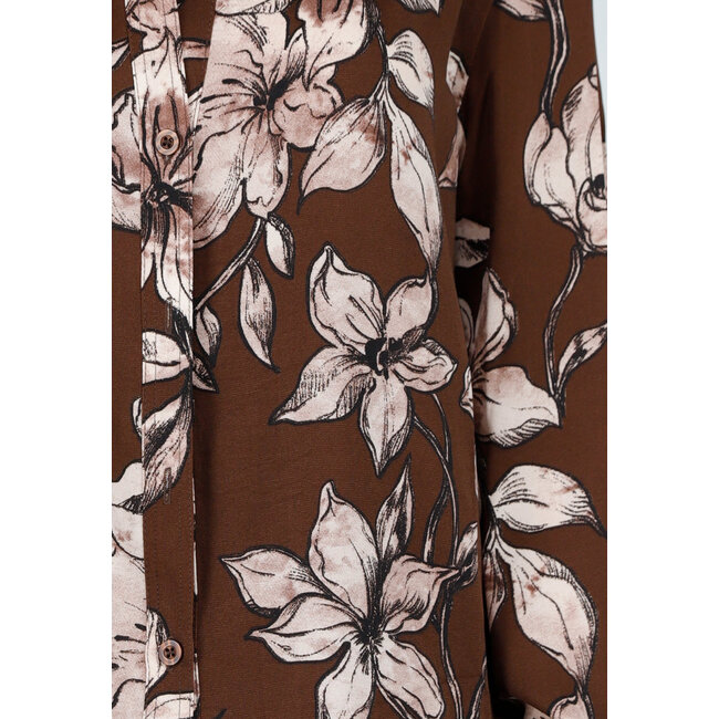 Braune Bluse mit Blumenmuster und langen Ärmeln