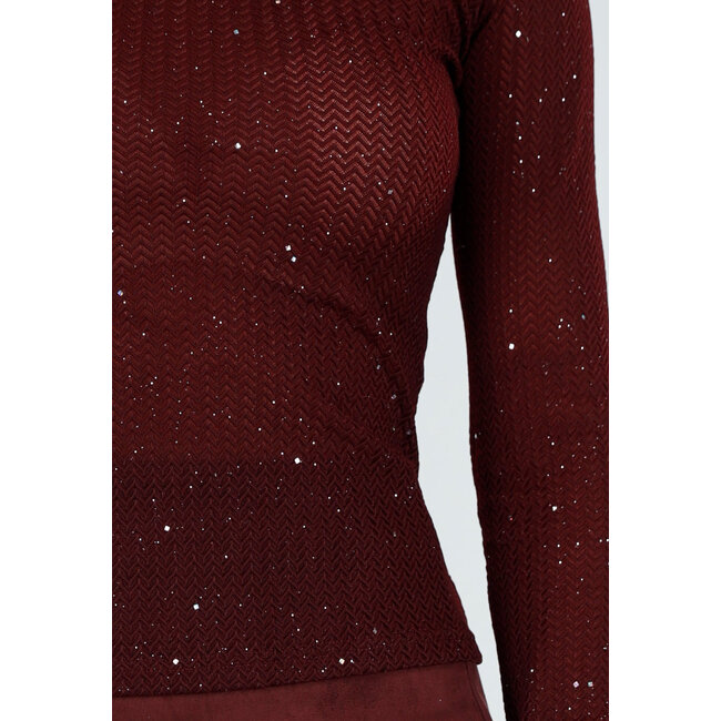 Bordeauxroter Glitzer-Top mit Stretch