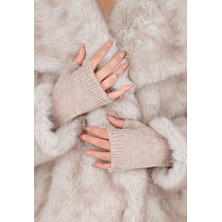 Beige fingerlose Strickhandschuhe