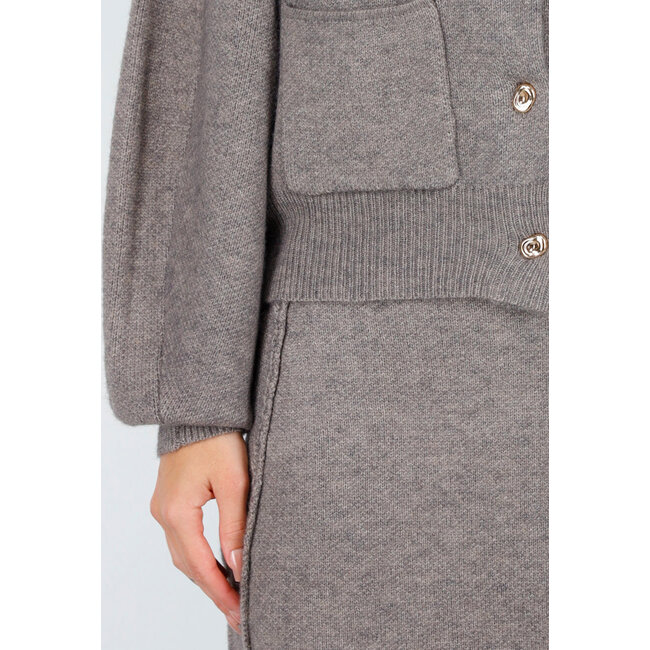 Taupefarbenes zweiteiliges Set mit Strickjacke und Rock