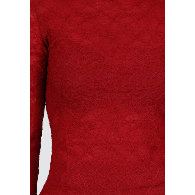 Rotes Stretch-Oberteil mit langen Ärmeln und hohem Kragen