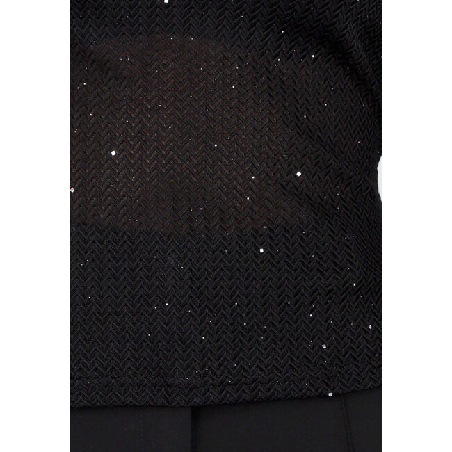 Schwarzes Stretch-Oberteil mit langen Ärmeln und Glitzer