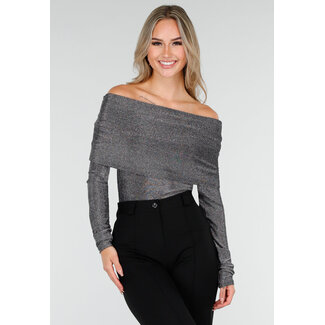 Silbernes Off-Shoulder-Stretch-Oberteil