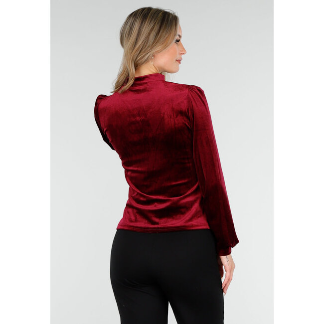 Rotes Velours-Oberteil mit V-Ausschnitt und Choker-Detail
