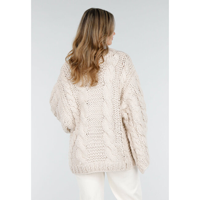 Beige Oversized-Zopfmusterpullover mit weiten Ärmeln