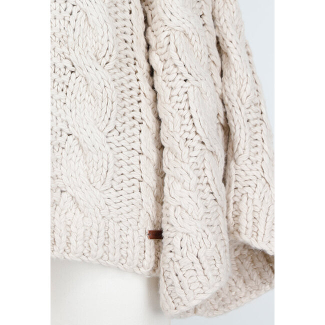 Beige Oversized-Zopfmusterpullover mit weiten Ärmeln