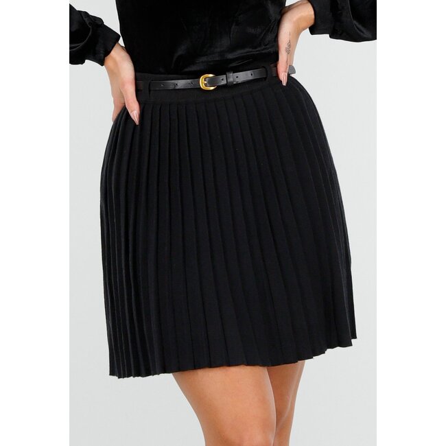 Schwarzer Plissee-Stretchrock mit abnehmbarem Gürtel