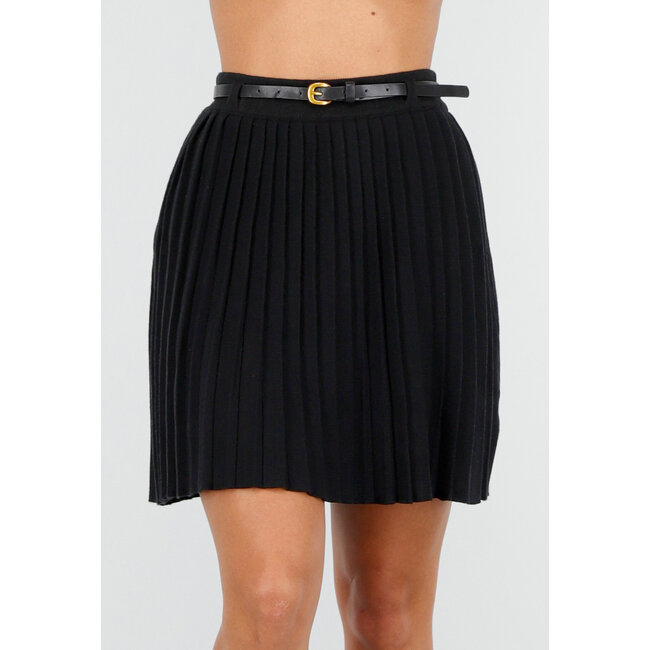 Schwarzer Plissee-Stretchrock mit abnehmbarem Gürtel