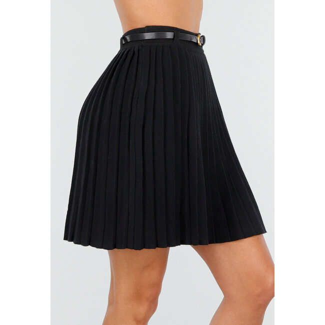 Schwarzer Plissee-Stretchrock mit abnehmbarem Gürtel