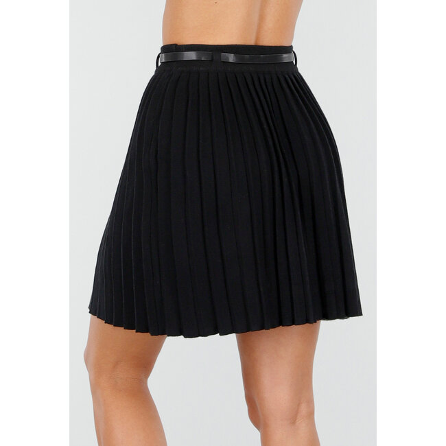 Schwarzer Plissee-Stretchrock mit abnehmbarem Gürtel