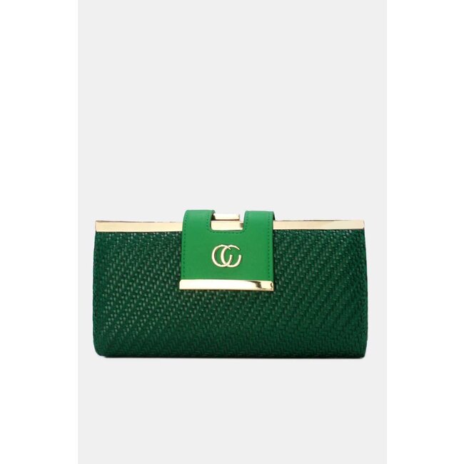 Grüne geflochtene Clutch aus Kunstleder mit goldener Schulterkette