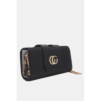 Schwarze Clutch mit goldener Kette