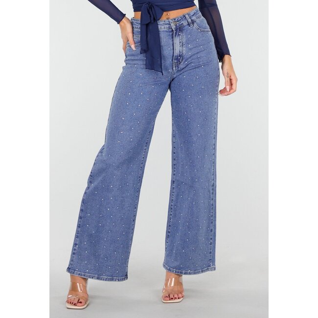 Blaue Jeans mit Stretch und Strassdetails