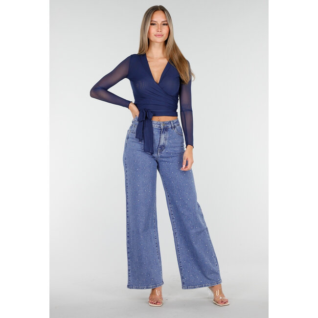 Blaue Jeans mit Stretch und Strassdetails