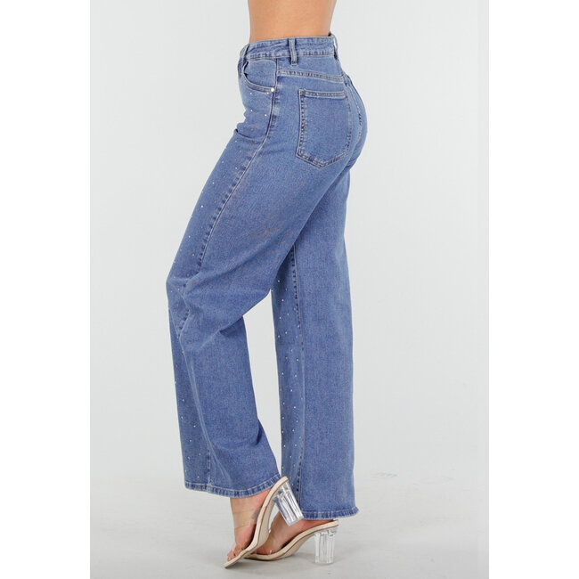 Blaue Jeans mit Stretch und Strassdetails