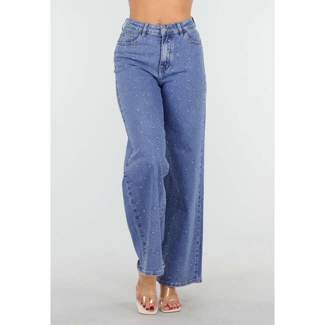 Blaue Jeans mit Stretch und Strassdetails