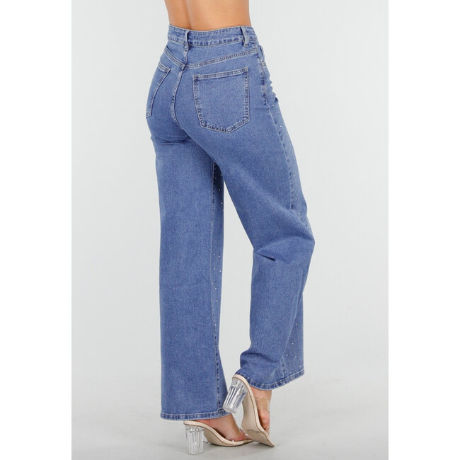 Blaue Jeans mit Stretch und Strassdetails