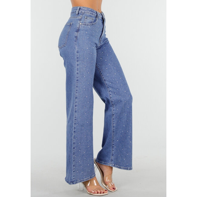 Blaue Jeans mit Stretch und Strassdetails