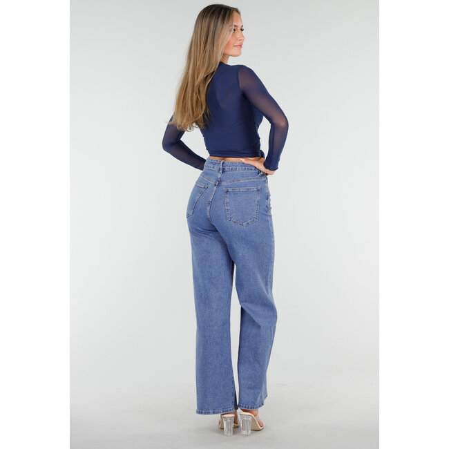 Blaue Jeans mit Stretch und Strassdetails