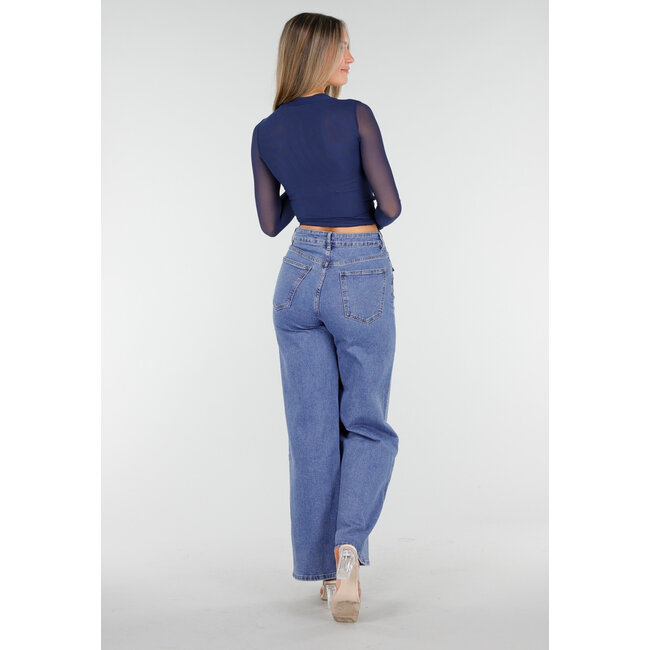 Blaue Jeans mit Stretch und Strassdetails