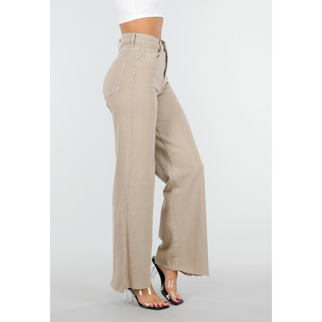 Beige Jeans mit weitem Bein