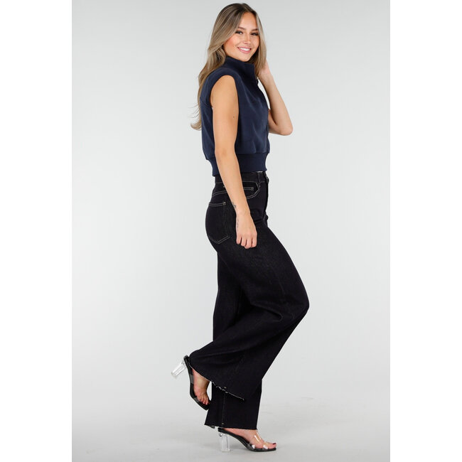 Dunkelblaue Wide Leg Jeans mit Stretch