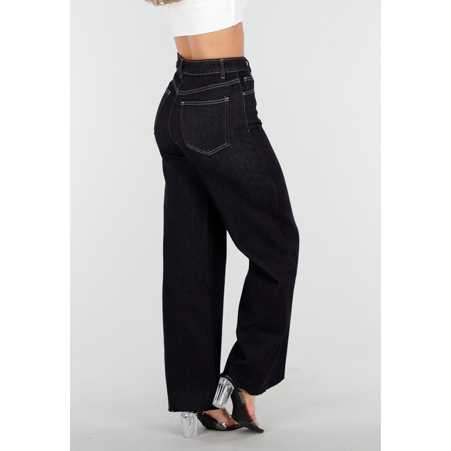 Dunkelblaue Wide Leg Jeans mit Stretch