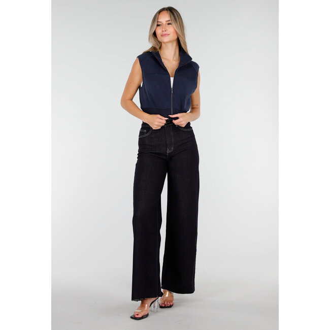 Dunkelblaue Wide Leg Jeans mit Stretch
