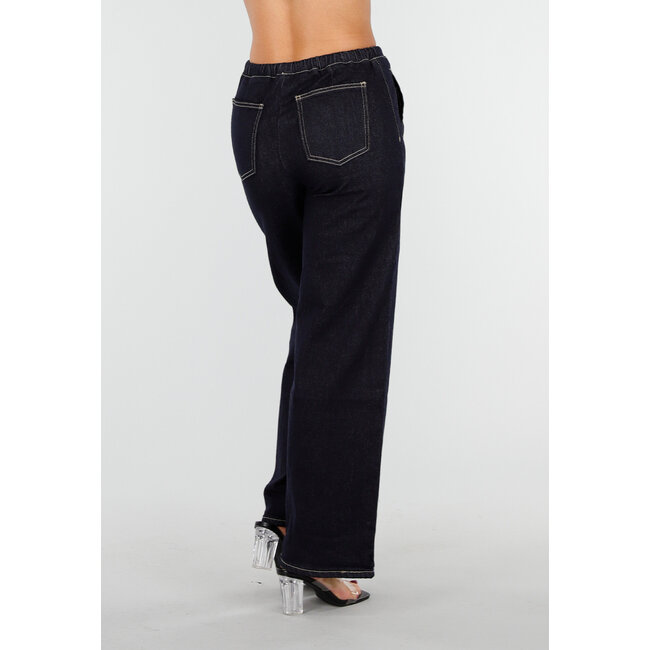 Dark Blue Straight Leg Jeans with Drawstring