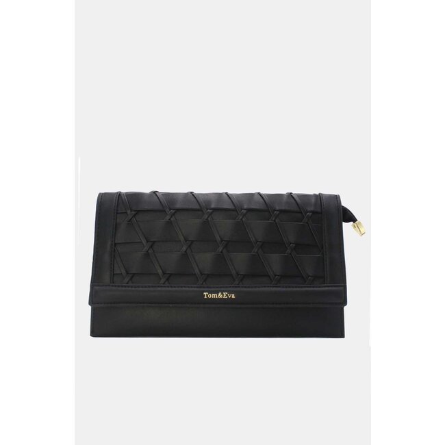 Schwarze geflochtene Clutch aus Kunstleder mit abnehmbarem Schulterriemen