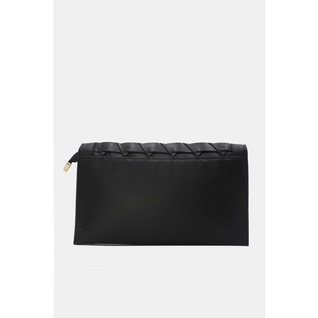 Schwarze geflochtene Clutch aus Kunstleder mit abnehmbarem Schulterriemen