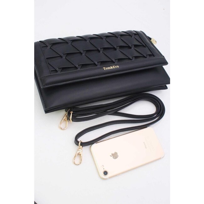 Schwarze geflochtene Clutch aus Kunstleder mit abnehmbarem Schulterriemen