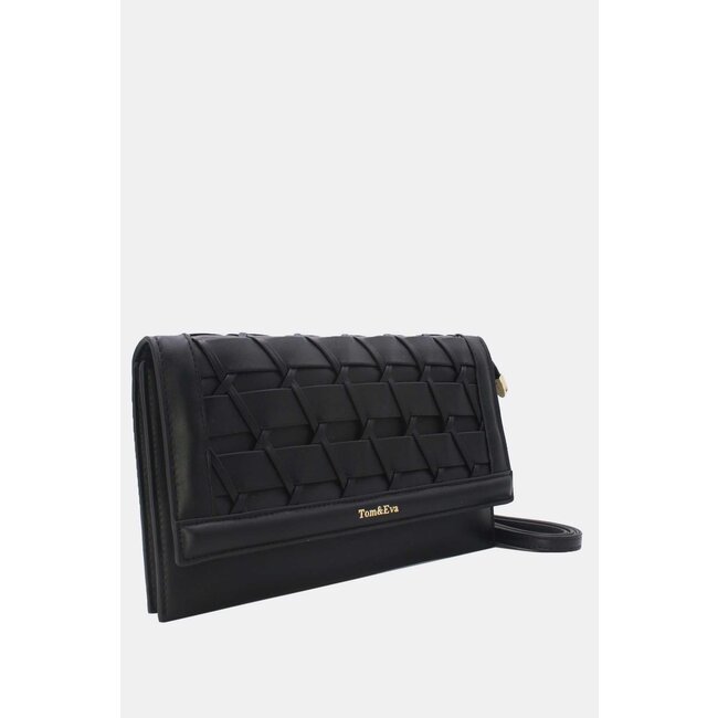Schwarze geflochtene Clutch aus Kunstleder mit abnehmbarem Schulterriemen