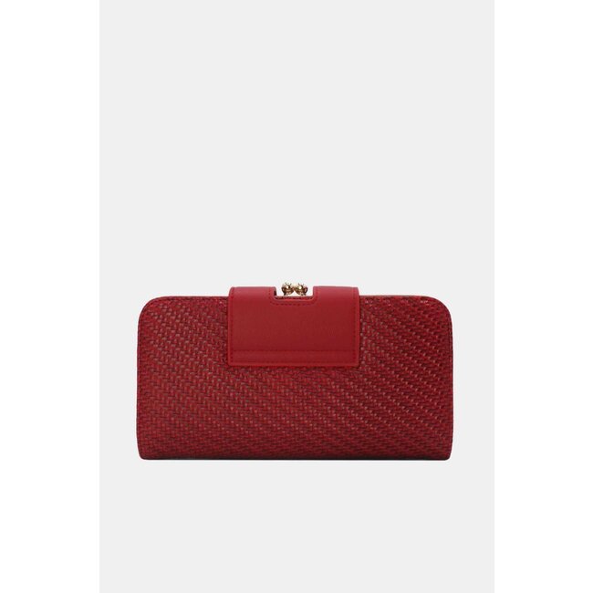 Rote geflochtene Clutch aus Kunstleder mit goldener Schulterkette