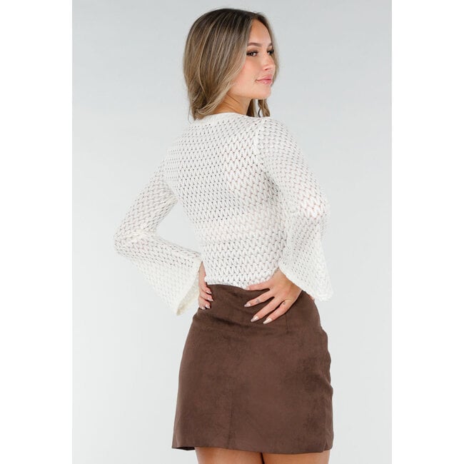 Offenes Stricktop Creme mit weiten Ärmeln und Stretch