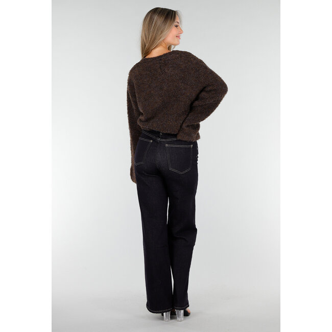 Dark Brown Soft Cardigan with Heart-Shaped Buttons and V-Neck