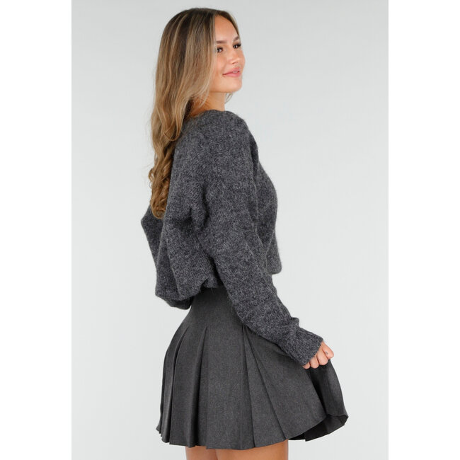Dunkelgrauer weicher Pullover mit V-Ausschnitt und Oversize-Passform